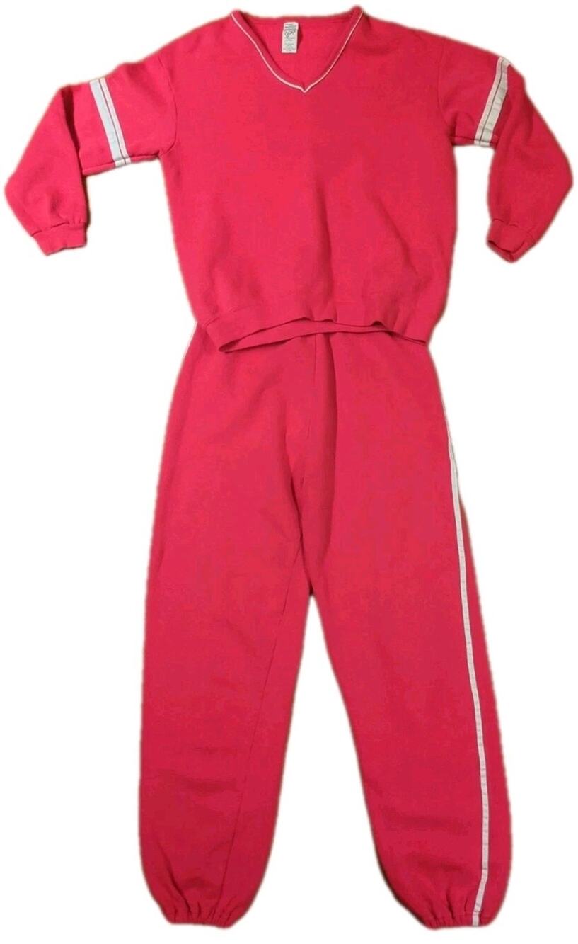 Vintage GAP Pink Sweatsuit USA Made V-Neck Pullover Jogger Set Large